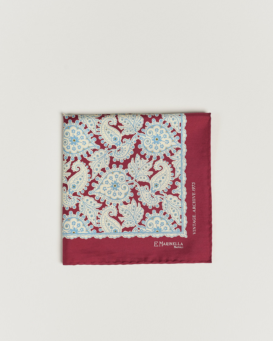 Men | E. Marinella Paisley Silk Pocket Square Burgundy | E. Marinella | Paisley Silk Pocket Square Burgundy