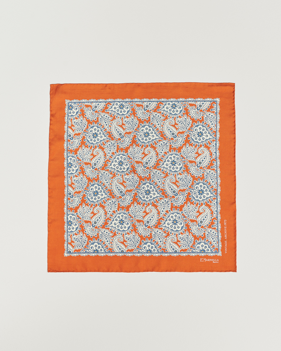 Men | E. Marinella Paisley Silk Pocket Square Orange | E. Marinella | Paisley Silk Pocket Square Orange