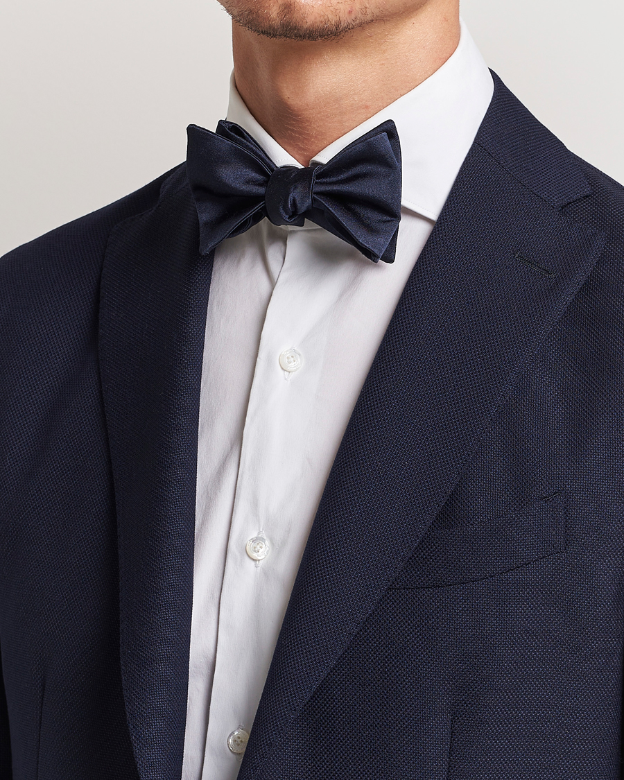 Men | E. Marinella Silk Bow Tie Navy Satin | E. Marinella | Silk Bow Tie Navy Satin