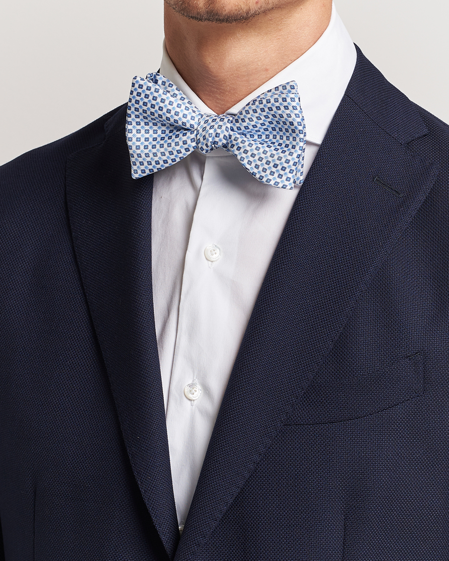 Men | Bow Ties | E. Marinella | Silk Bow Tie White/Blue