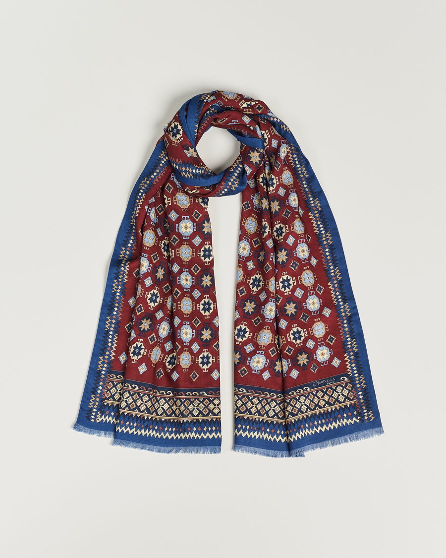 E. Marinella Wool/Silk Printed Scarf Burgundy at CareOfCarl.com