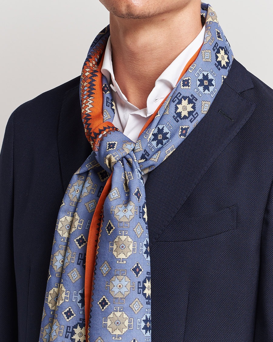 Men | Dress Scarves | E. Marinella | Wool/Silk Printed Scarf Light Blue