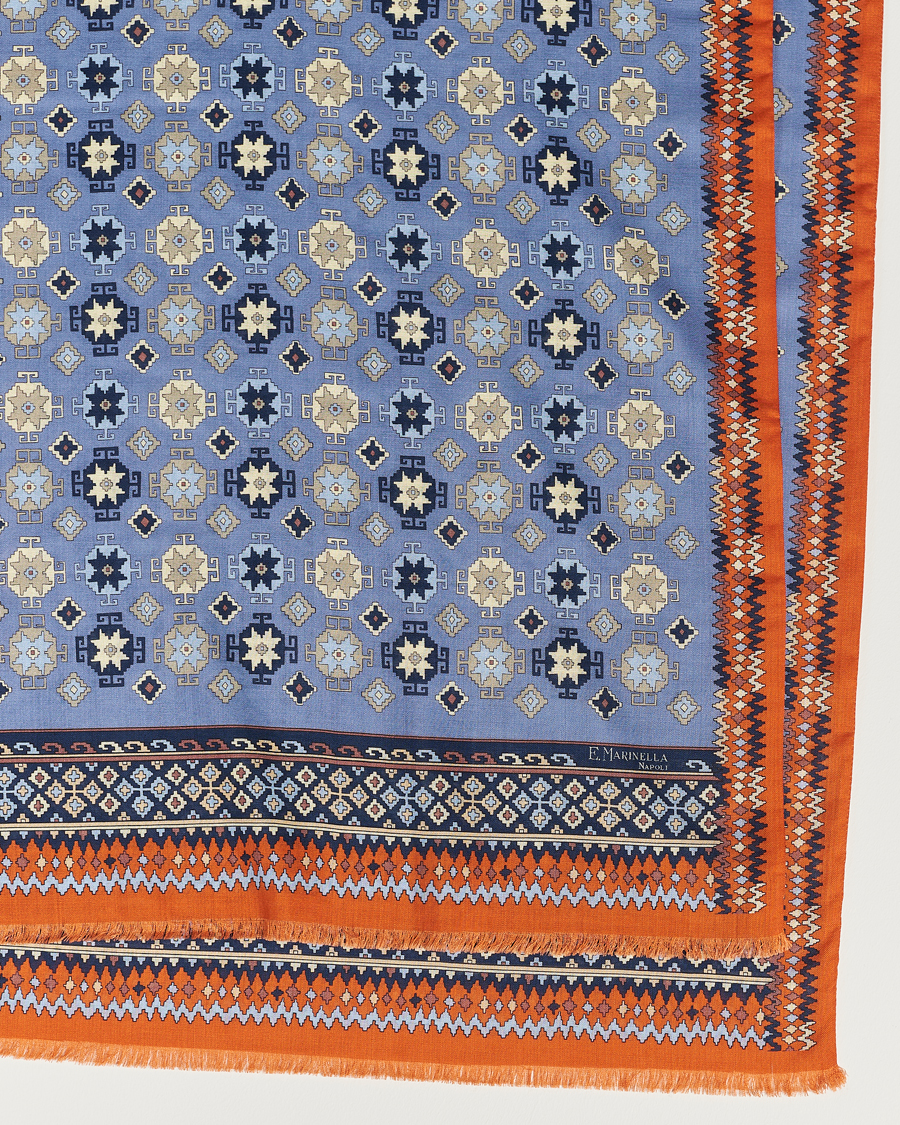 Men | E. Marinella Wool/Silk Printed Scarf Light Blue | E. Marinella | Wool/Silk Printed Scarf Light Blue