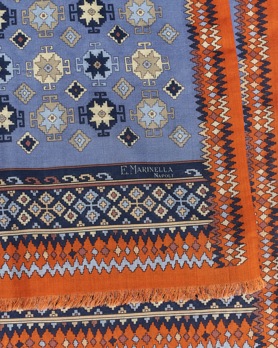 Men | E. Marinella Wool/Silk Printed Scarf Light Blue | E. Marinella | Wool/Silk Printed Scarf Light Blue