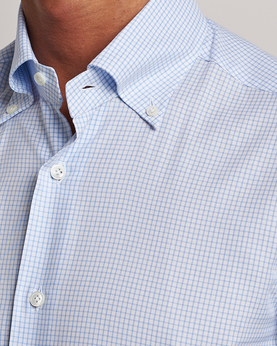 Men | Shirts | Mazzarelli | Soft Button Down Checked Shirt Light Blue