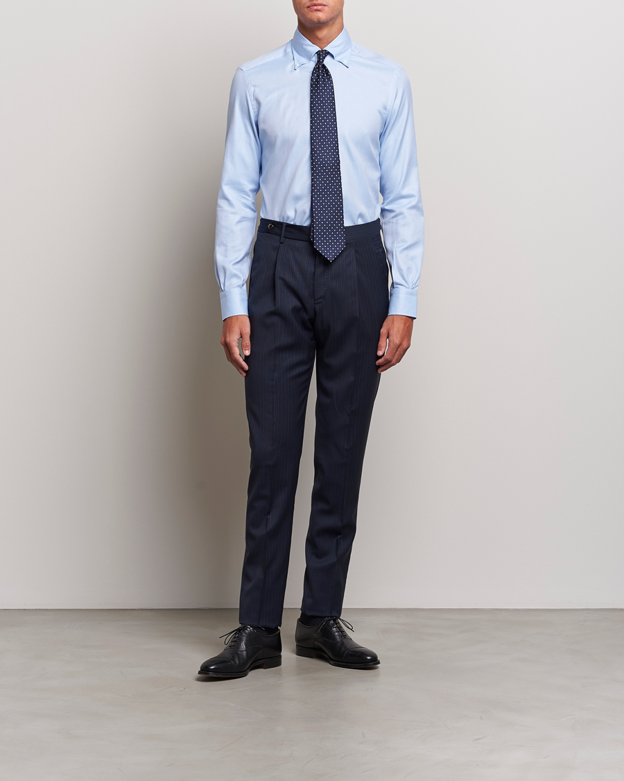 Men | Shirts | Mazzarelli | Soft Button Down Twill Shirt Light Blue