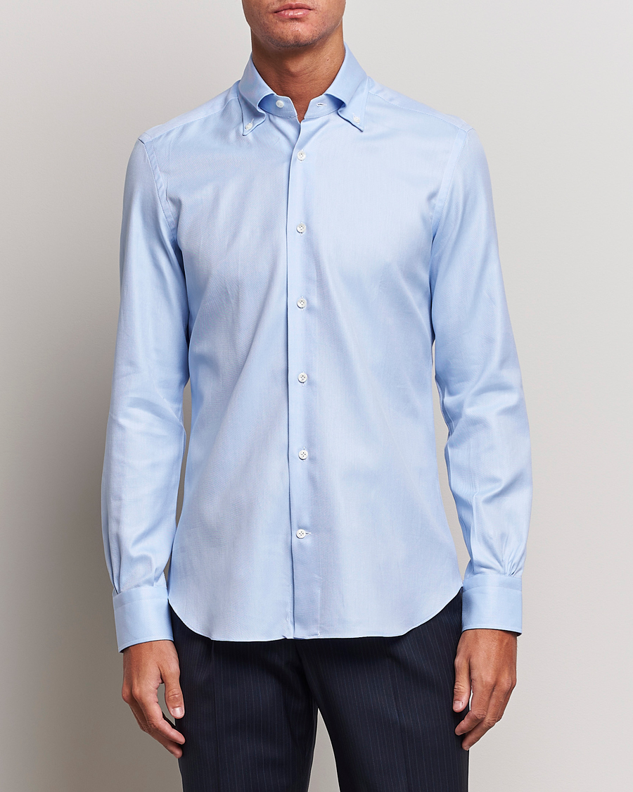 Men |  | Mazzarelli | Soft Button Down Twill Shirt Light Blue