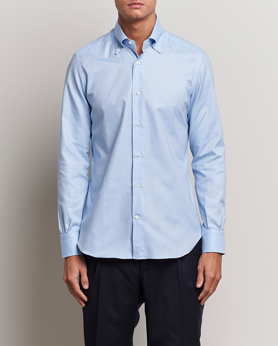 Men |  | Mazzarelli | Soft Washed Button Down Oxford Shirt Light Blue