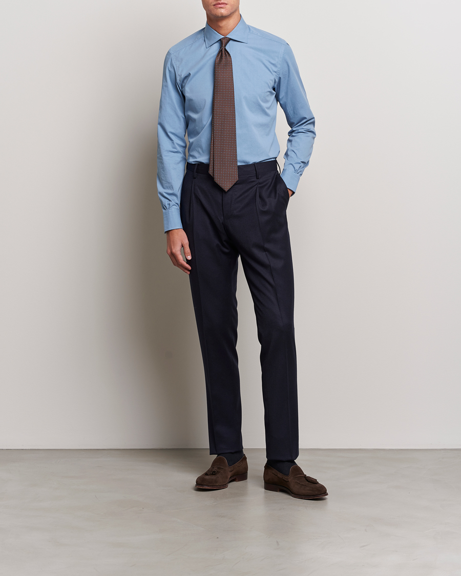Men | Shirts | Mazzarelli | Soft Twill Cotton Shirt Light Blue