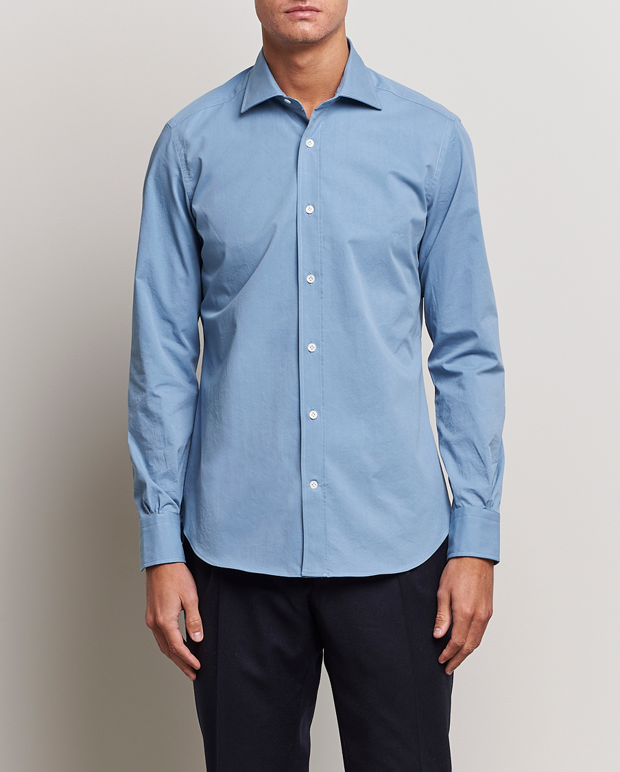 Men | Shirts | Mazzarelli | Soft Twill Cotton Shirt Light Blue