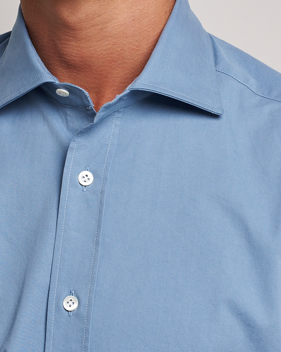 Men | Shirts | Mazzarelli | Soft Twill Cotton Shirt Light Blue