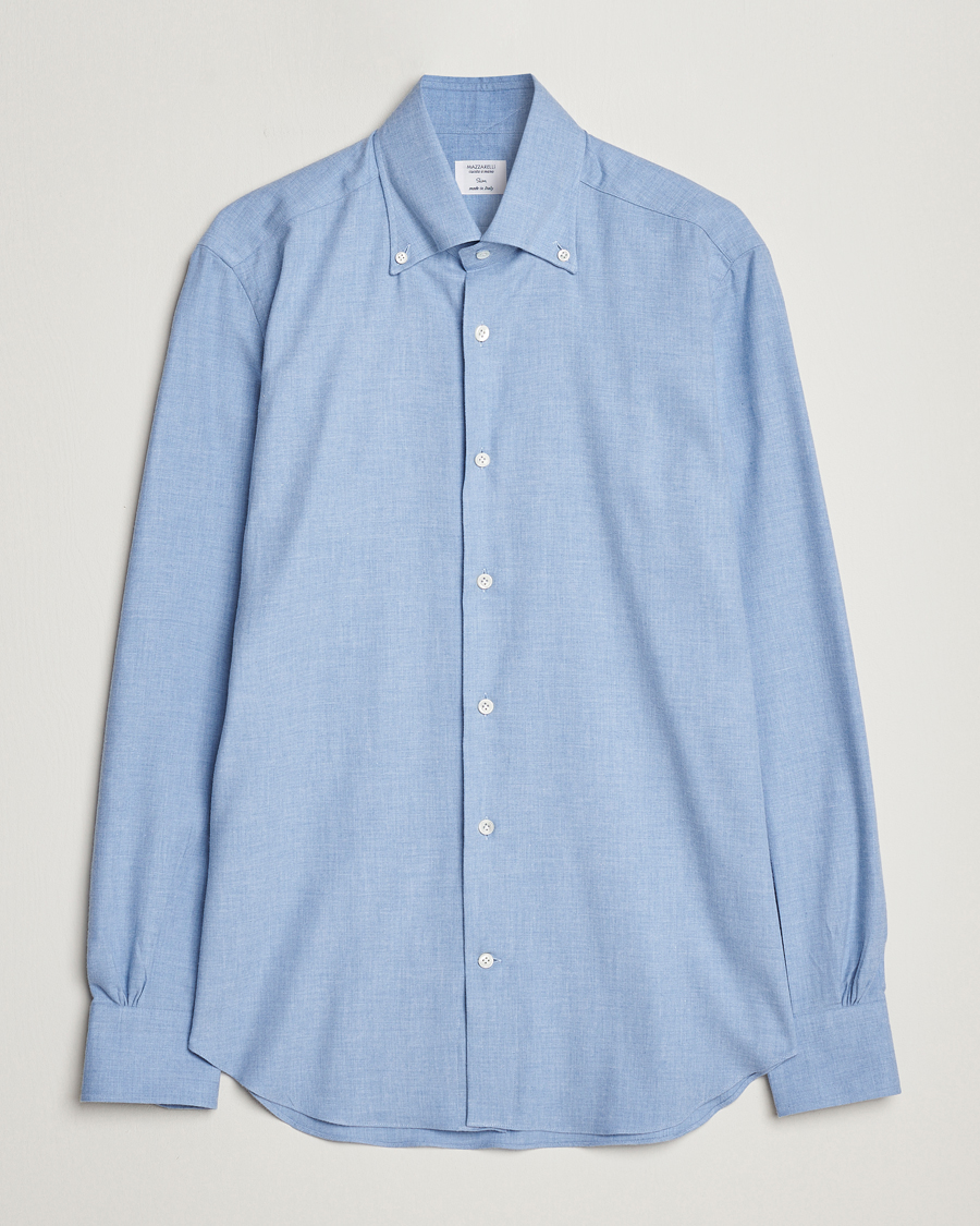 Men | Shirts | Mazzarelli | Soft Button Down Flannel Shirt Light Blue