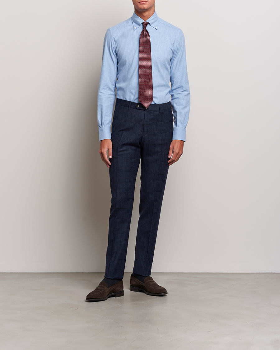 Men | Shirts | Mazzarelli | Soft Button Down Flannel Shirt Light Blue