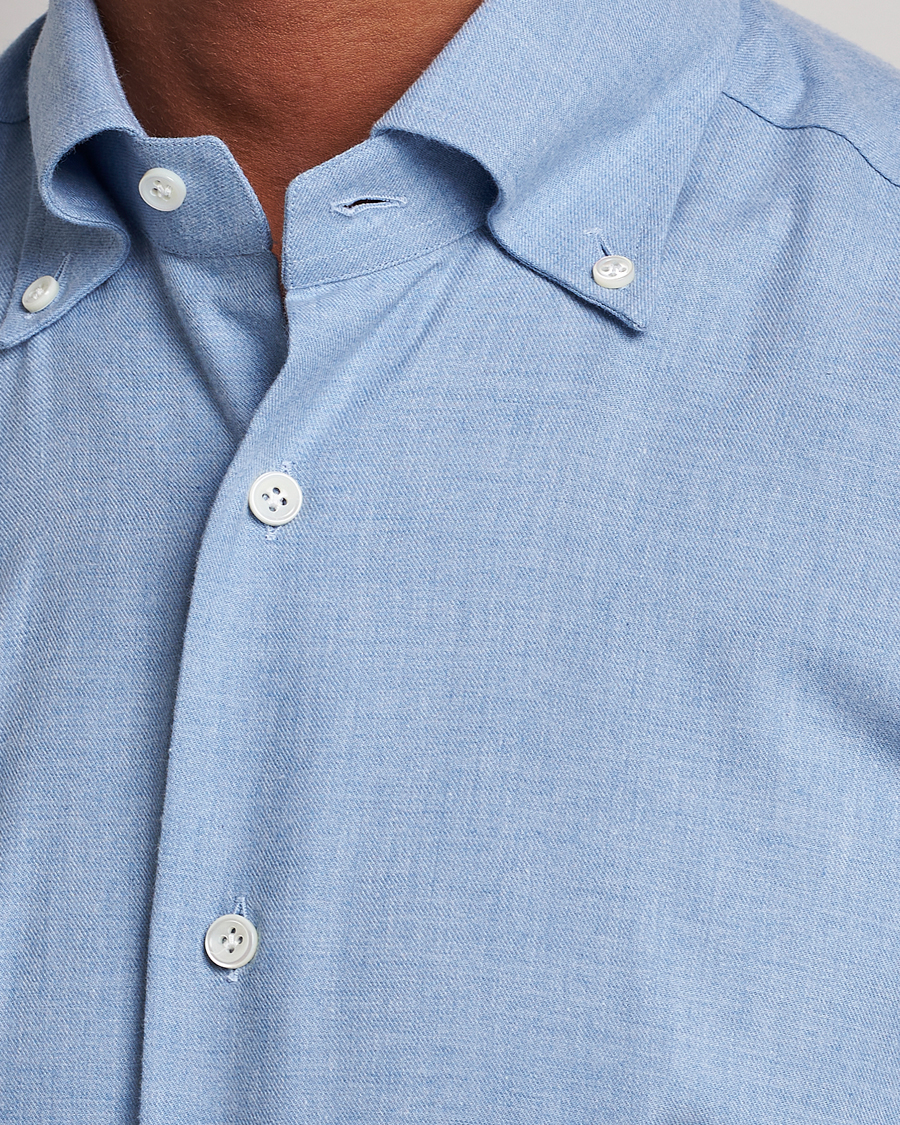 Men | Shirts | Mazzarelli | Soft Button Down Flannel Shirt Light Blue