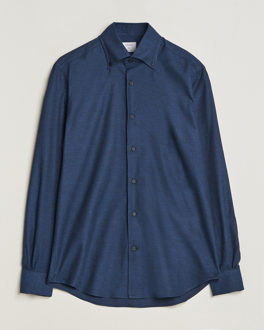 Men | Flannel Shirts | Mazzarelli | Soft Button Down Flannel Shirt Navy