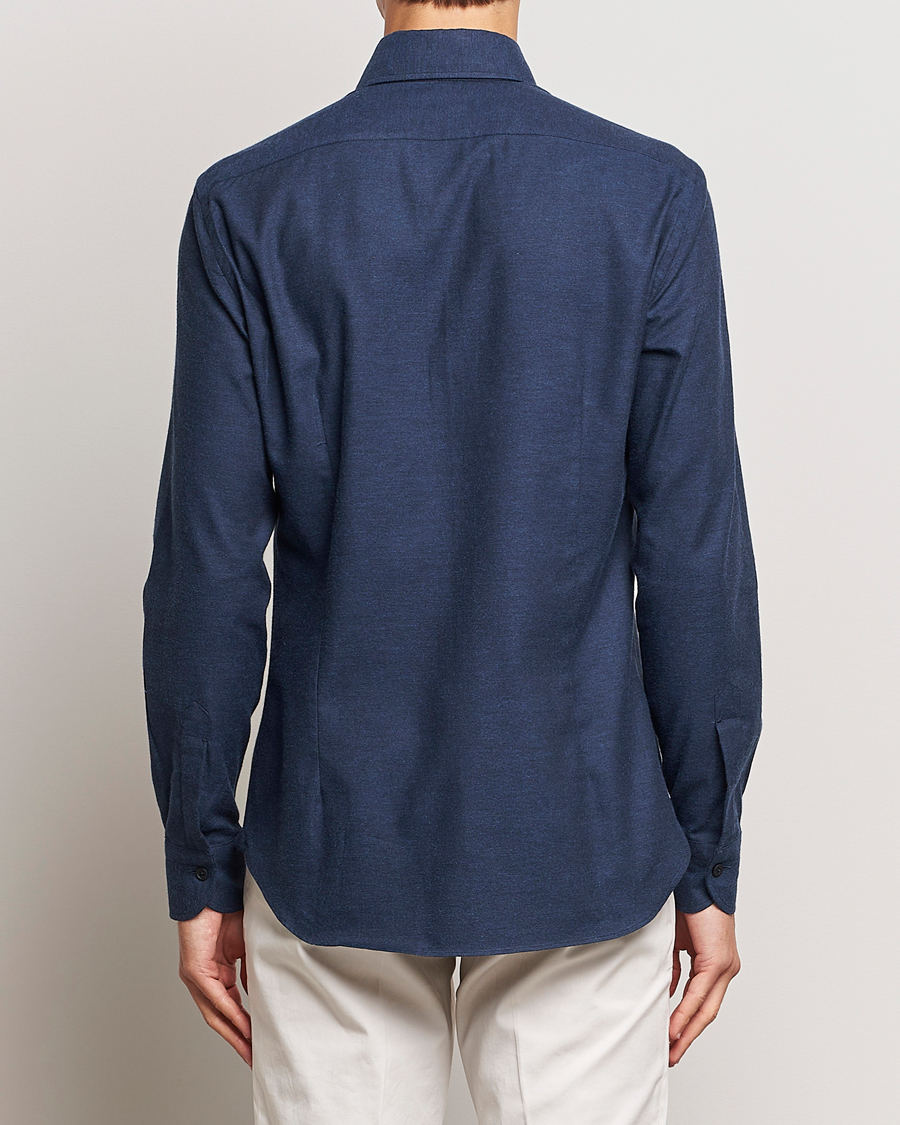 Men | Shirts | Mazzarelli | Soft Button Down Flannel Shirt Navy