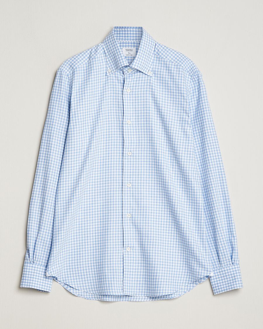 Men | Flannel Shirts | Mazzarelli | Soft Button Down Flannel Shirt Light Blue