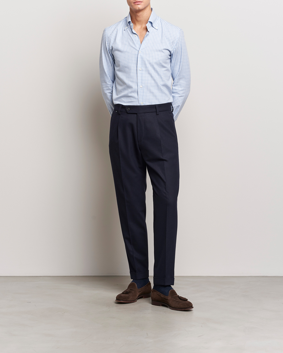 Men | Shirts | Mazzarelli | Soft Button Down Flannel Shirt Light Blue