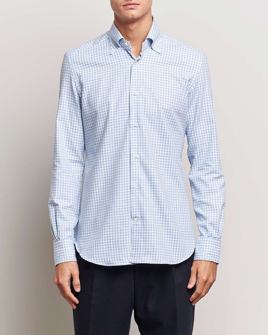 Men | Flannel Shirts | Mazzarelli | Soft Button Down Flannel Shirt Light Blue