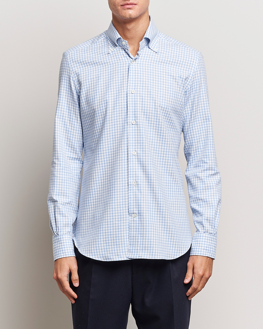 Men | Shirts | Mazzarelli | Soft Button Down Flannel Shirt Light Blue
