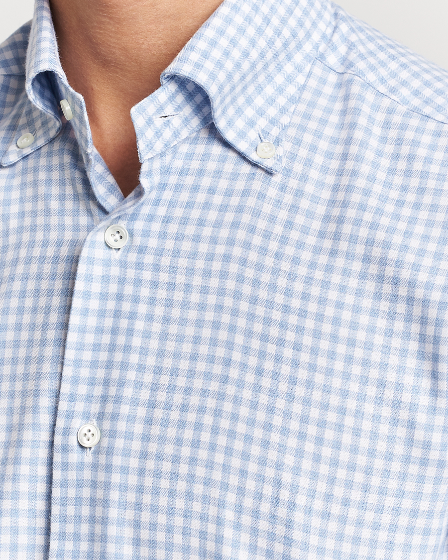 Men | Shirts | Mazzarelli | Soft Button Down Flannel Shirt Light Blue