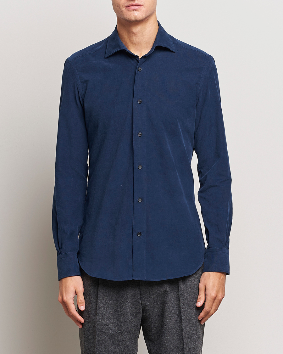 Men | Shirts | Mazzarelli | Soft Button Down Corduroy Shirt Navy