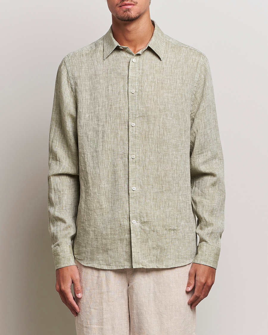 Men | Linen Shirts | J.Lindeberg | Reg Fit Linen Melange Shirt Aloe