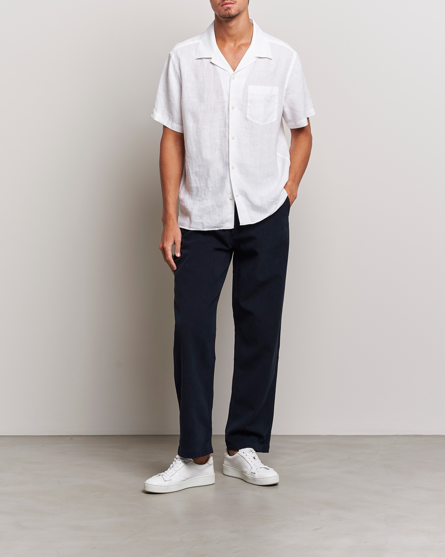 Men | Shirts | J.Lindeberg | Reg Fit Linen Melange Short Sleeve Shirt White