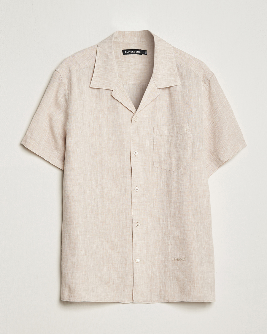 Men | Shirts | J.Lindeberg | Reg Fit Linen Melange Short Sleeve Shirt Safari Beige