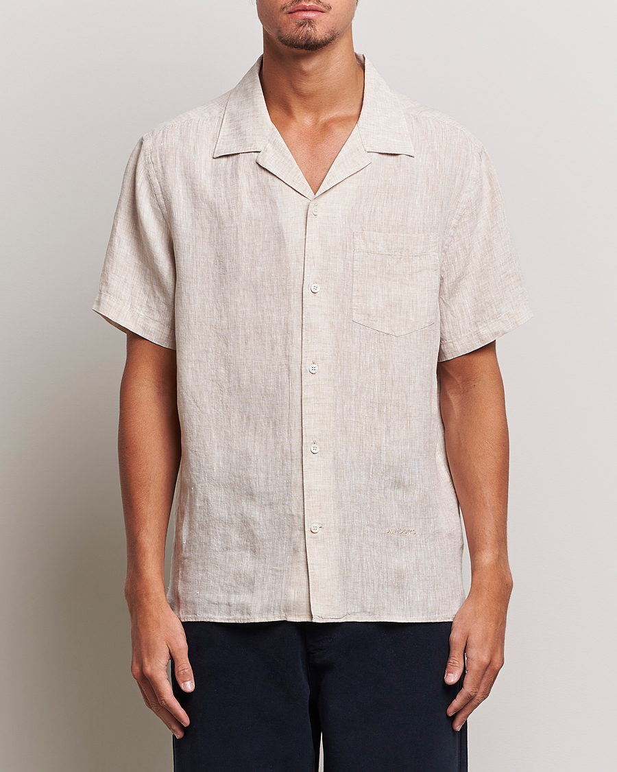 Men | Shirts | J.Lindeberg | Reg Fit Linen Melange Short Sleeve Shirt Safari Beige