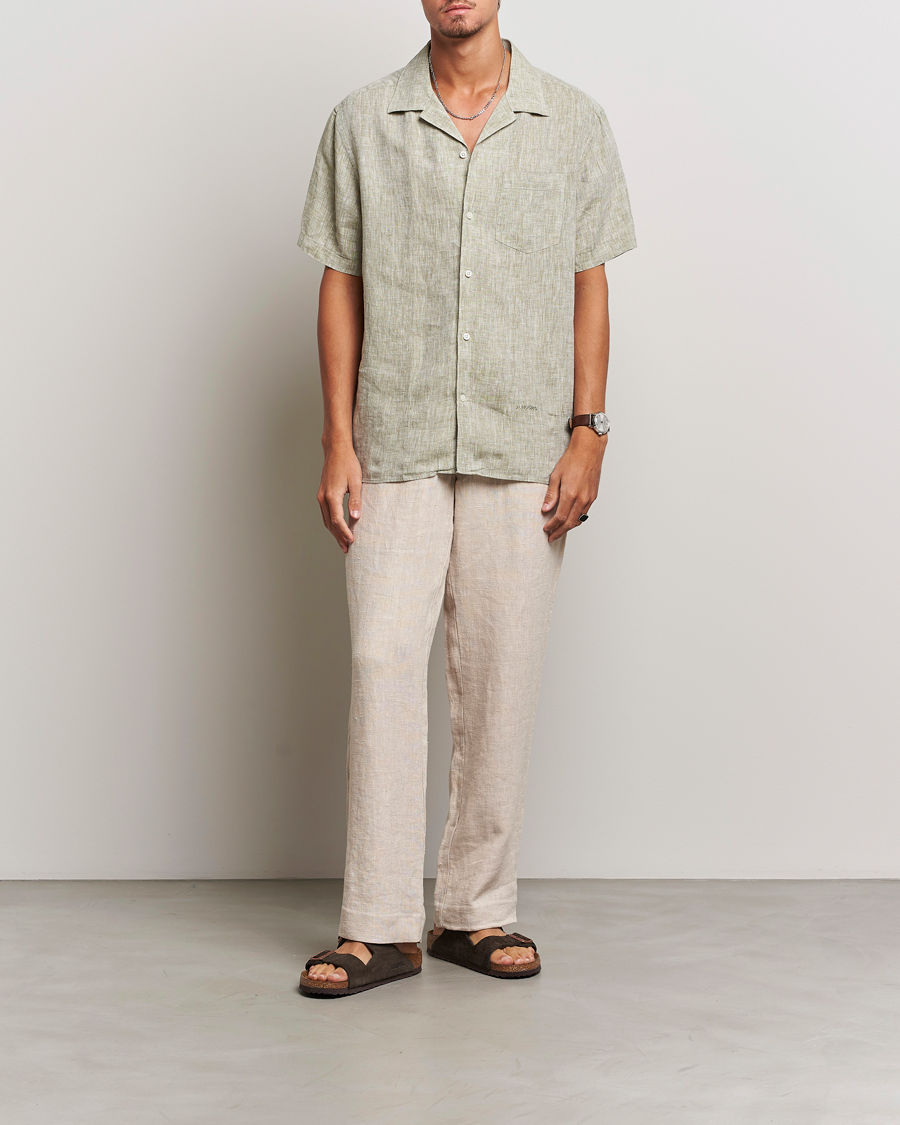 Men | Shirts | J.Lindeberg | Reg Fit Linen Melange Short Sleeve Shirt Aloe