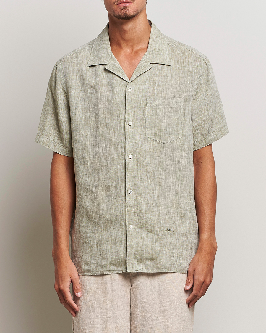 Men | Shirts | J.Lindeberg | Reg Fit Linen Melange Short Sleeve Shirt Aloe
