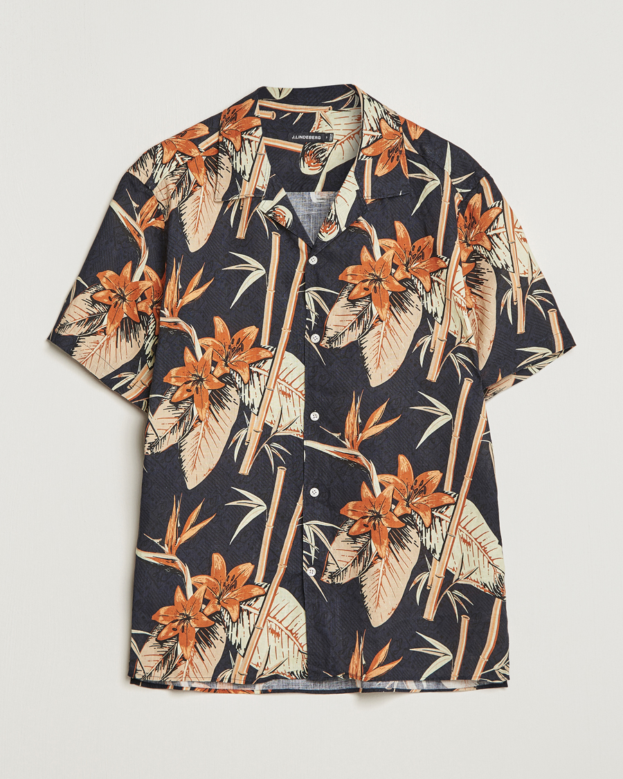 Men | Shirts | J.Lindeberg | Elio Tropical Print Short Sleeve Shirt Navy