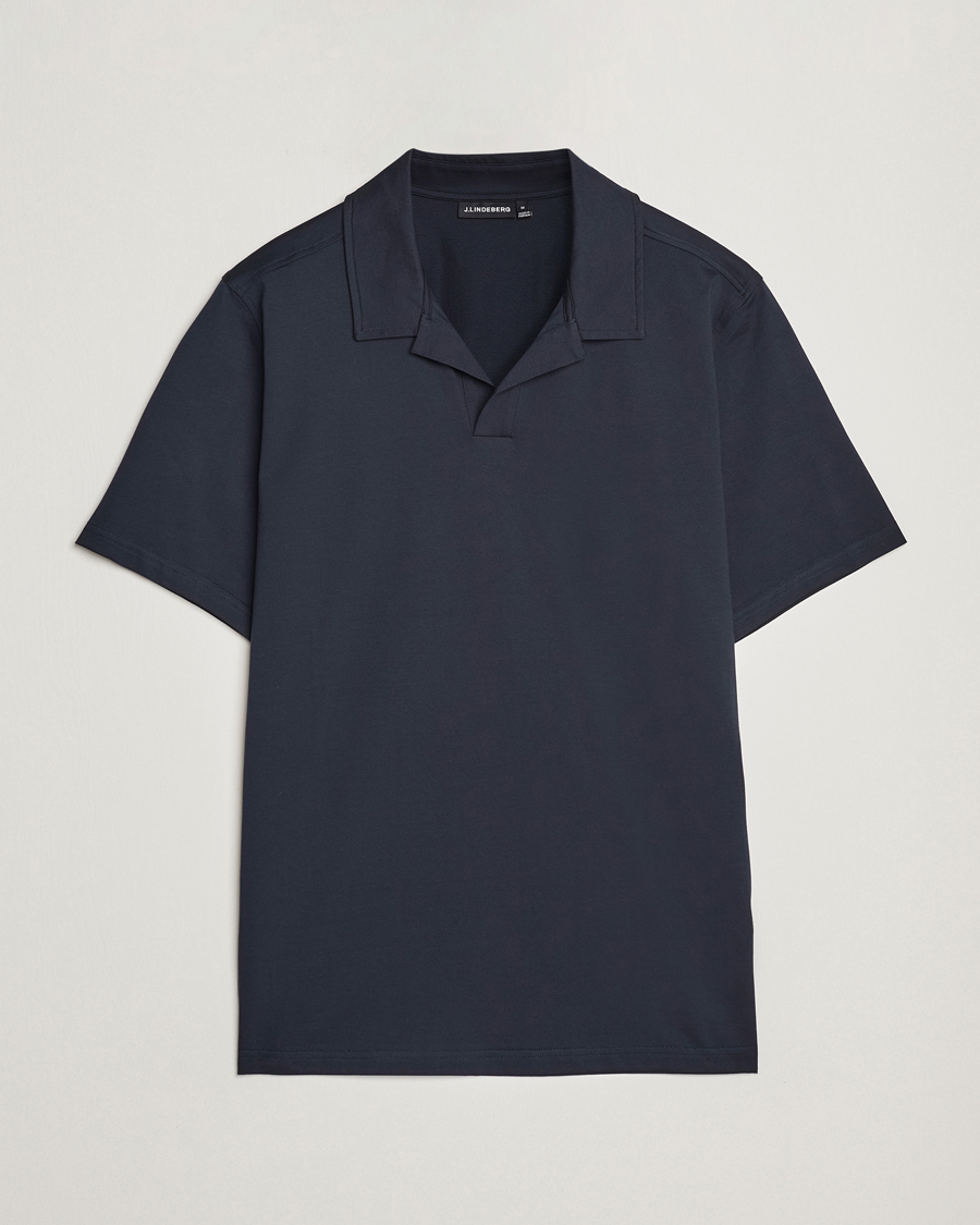 Men | Polo Shirts | J.Lindeberg | Asher Open Collar Polo Shirt Navy
