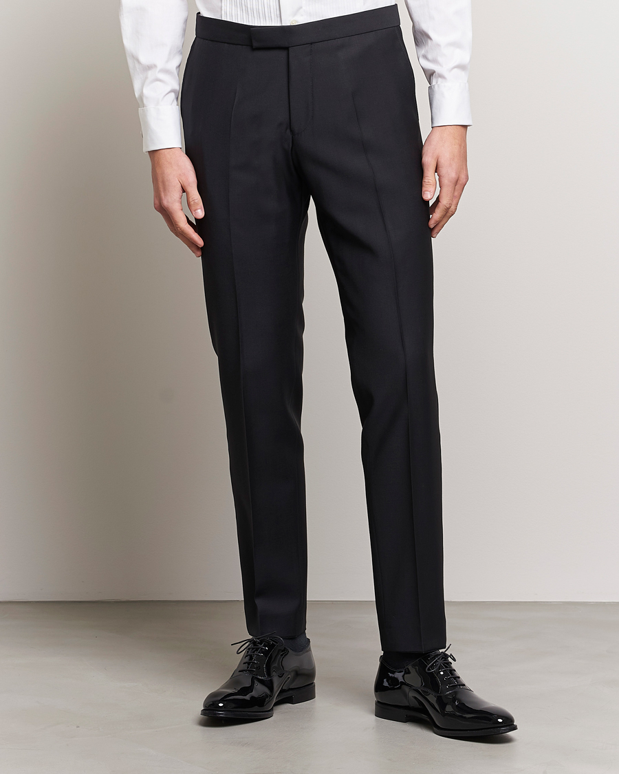 Men | Tuxedo Trousers | Oscar Jacobson | Devon Wool Tuxedo Trousers Black