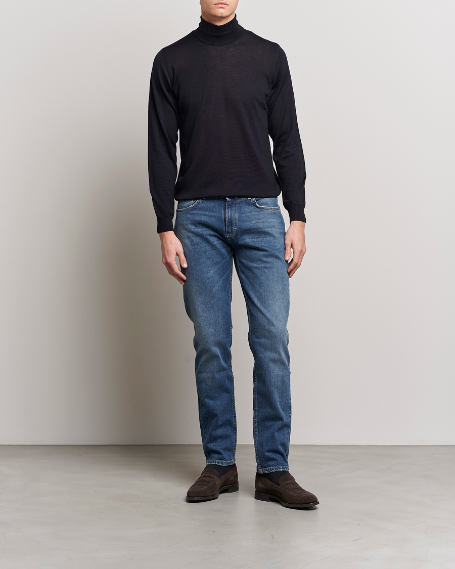 Men | Sweaters & Knitwear | Oscar Jacobson | Cole Merino Wool Rollneck Navy