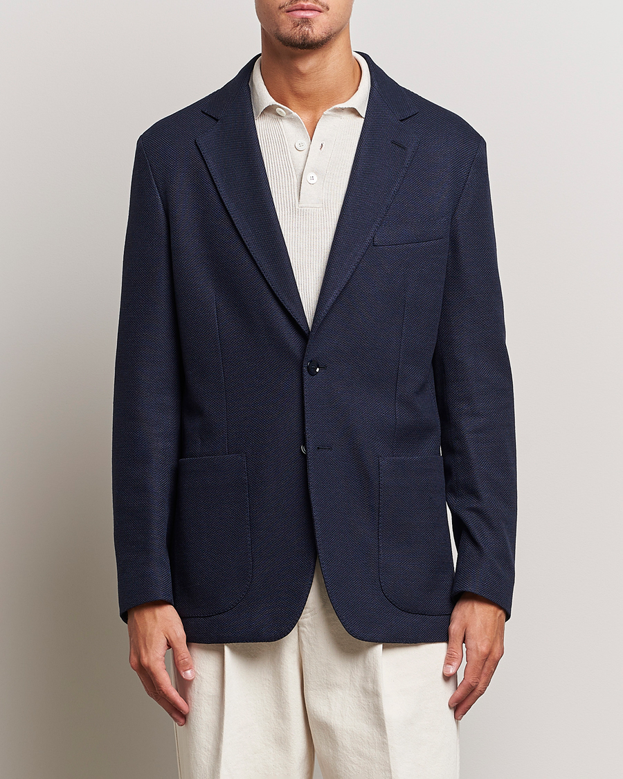 Men |  | Brioni | Wool/Silk Jacquard Jersey Blazer Navy