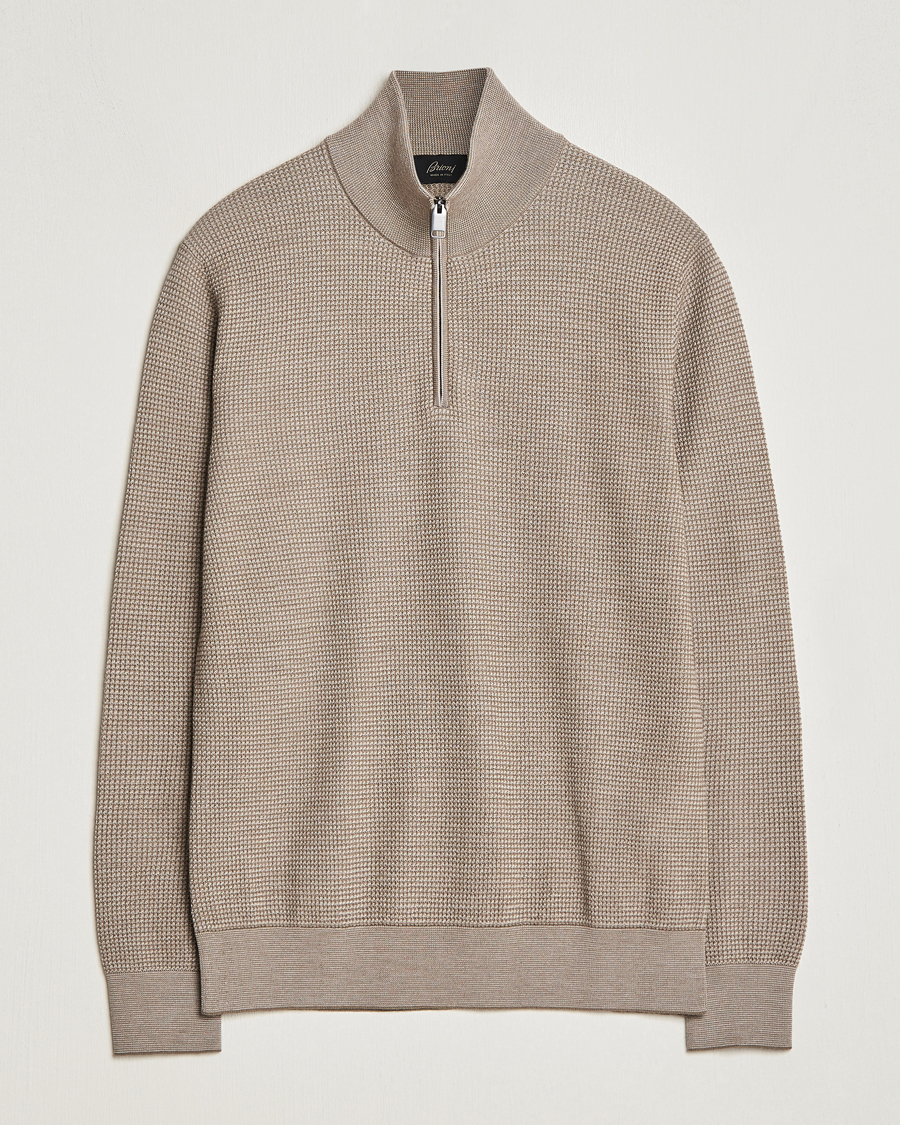 Men | Sweaters & Knitwear | Brioni | Soft Jacquard Half Zip Beige