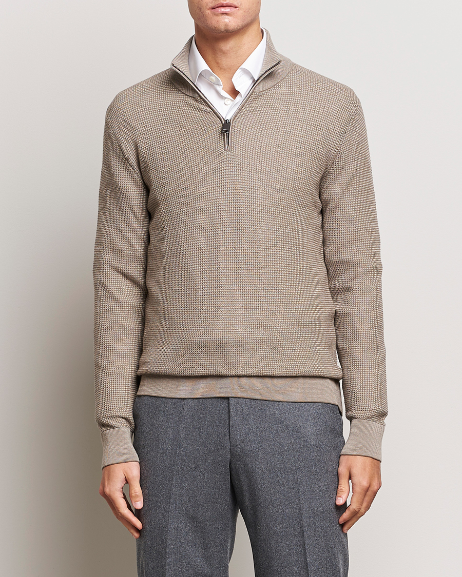 Men | Sweaters & Knitwear | Brioni | Soft Jacquard Half Zip Beige
