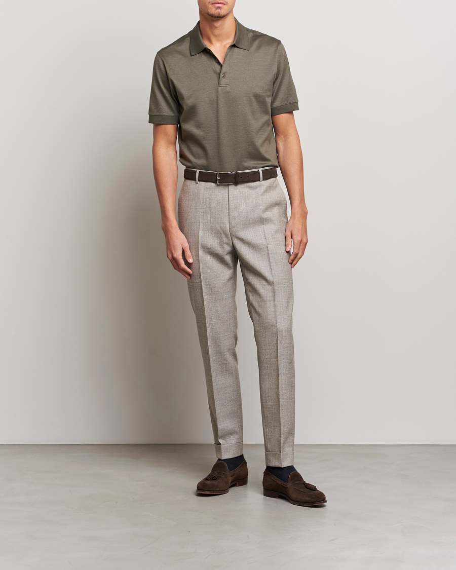 Men | Polo Shirts | Brioni | Cotton/Silk Short Sleeve Polo Olive Green