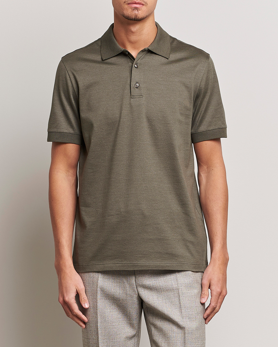 Men | Brioni | Brioni | Cotton/Silk Short Sleeve Polo Olive Green