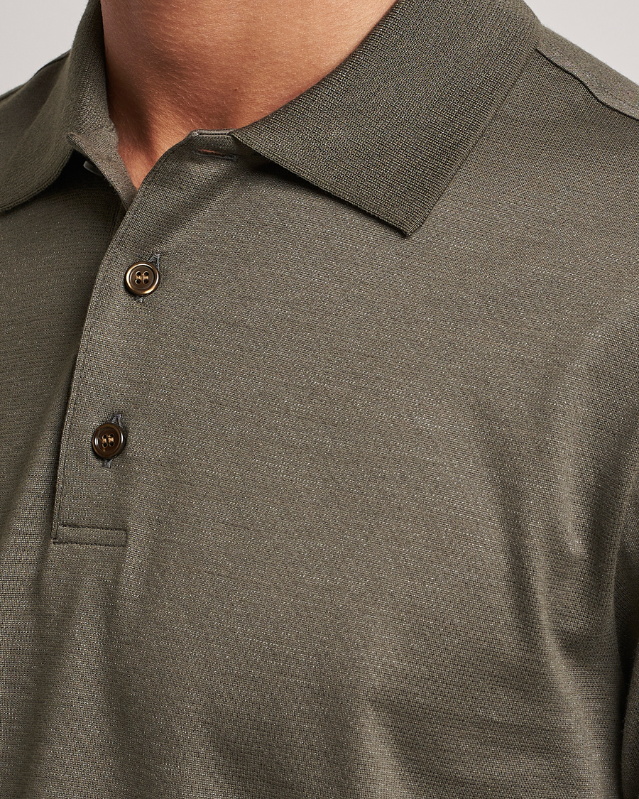 Men | Polo Shirts | Brioni | Cotton/Silk Short Sleeve Polo Olive Green