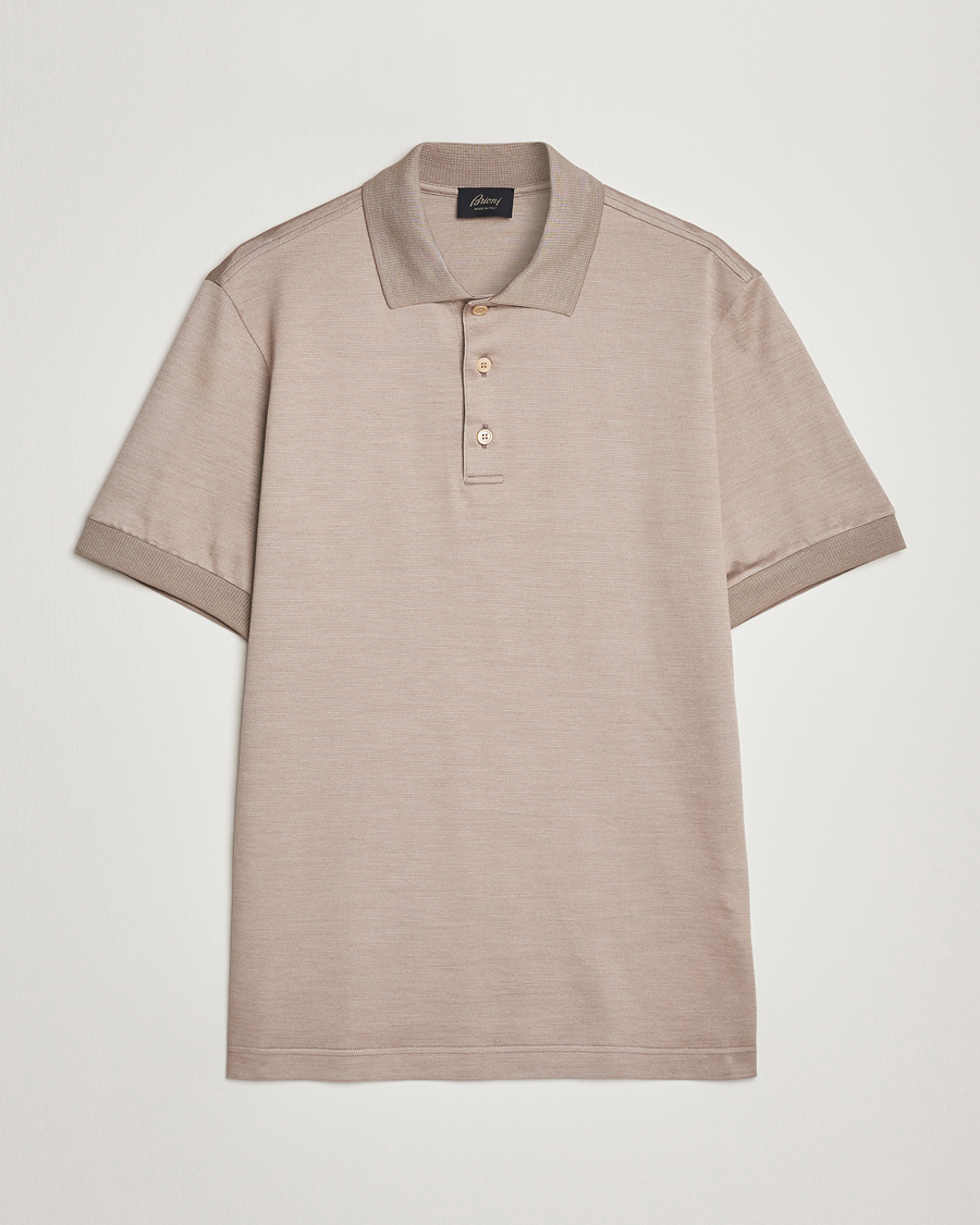 Men | Short Sleeve Polo Shirts | Brioni | Cotton/Silk Short Sleeve Polo Beige