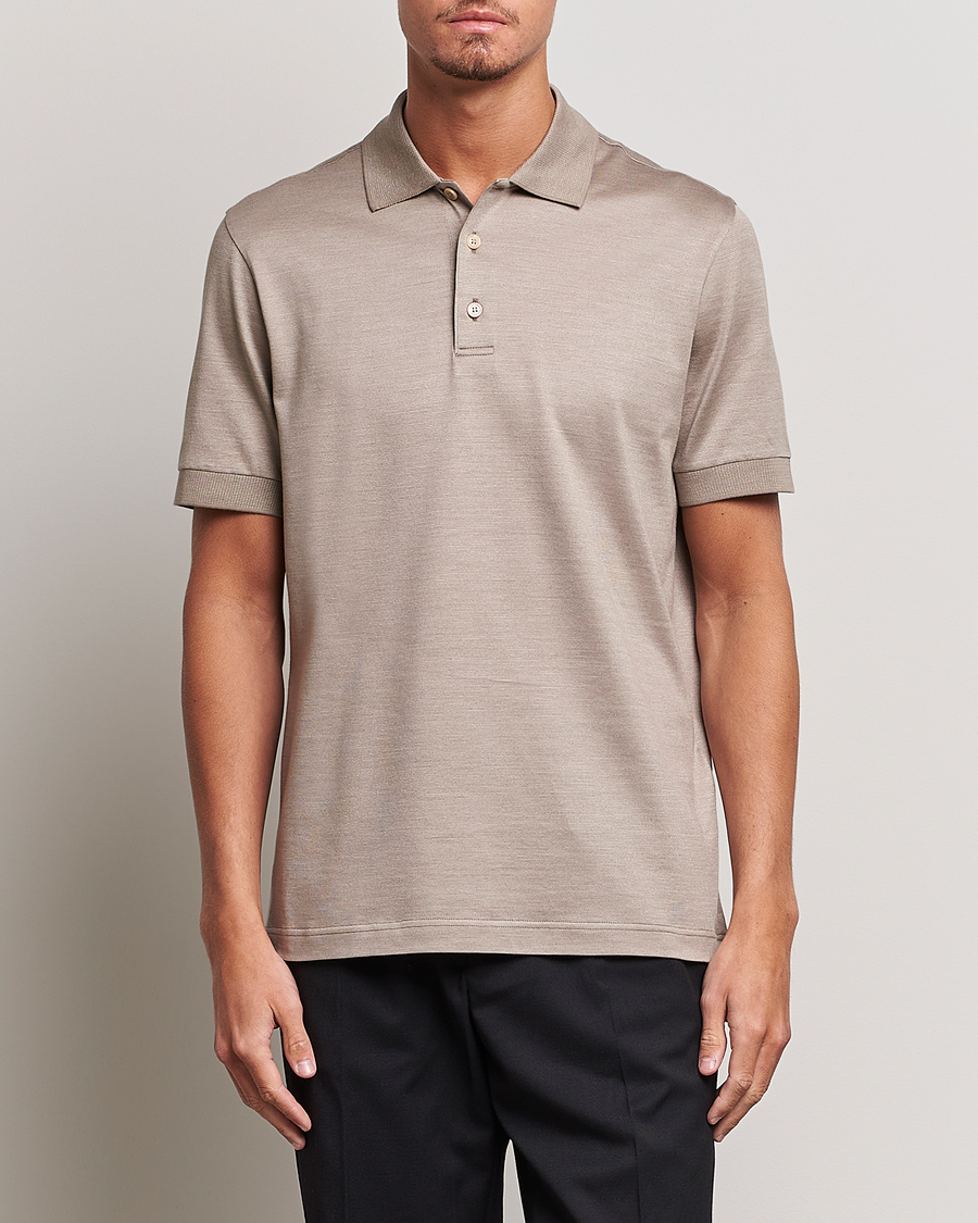 Men |  | Brioni | Cotton/Silk Short Sleeve Polo Beige