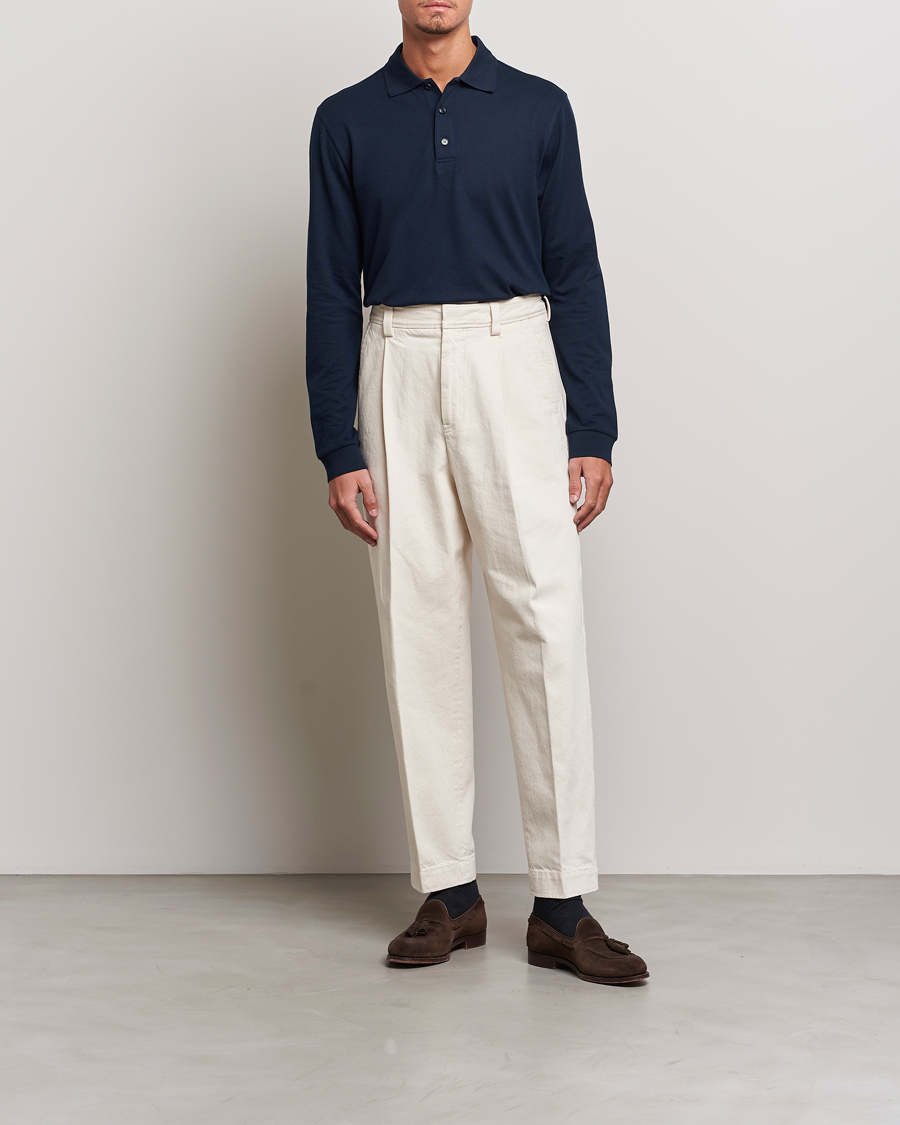 Men | Sweaters & Knitwear | Brioni | Cotton Piquet Long Sleeve Polo Navy