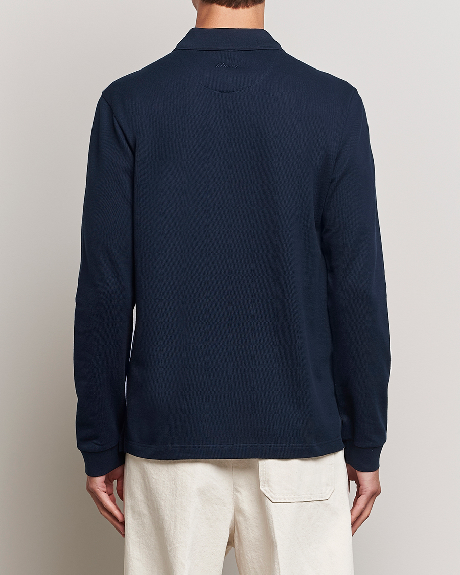 Men | Sweaters & Knitwear | Brioni | Cotton Piquet Long Sleeve Polo Navy