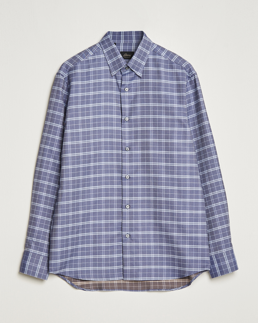 Men | Shirts | Brioni | Slim Fit Check Flannel Shirt Dark Blue