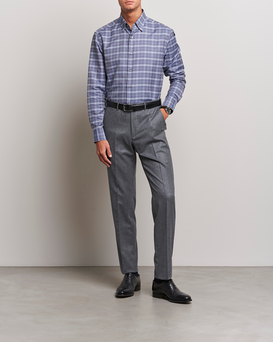 Men | Shirts | Brioni | Slim Fit Check Flannel Shirt Dark Blue