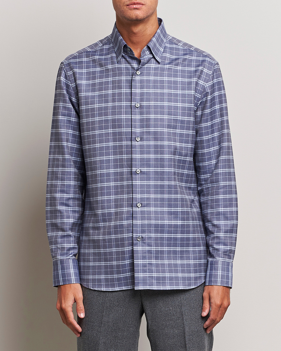 Men | Flannel Shirts | Brioni | Slim Fit Check Flannel Shirt Dark Blue