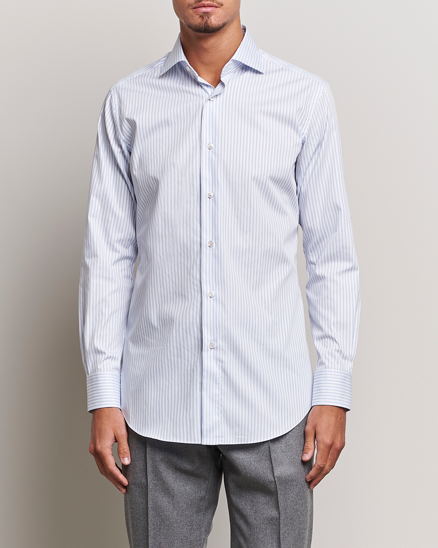 Men |  | Brioni | Slim Fit Striped Dress Shirt Light Blue